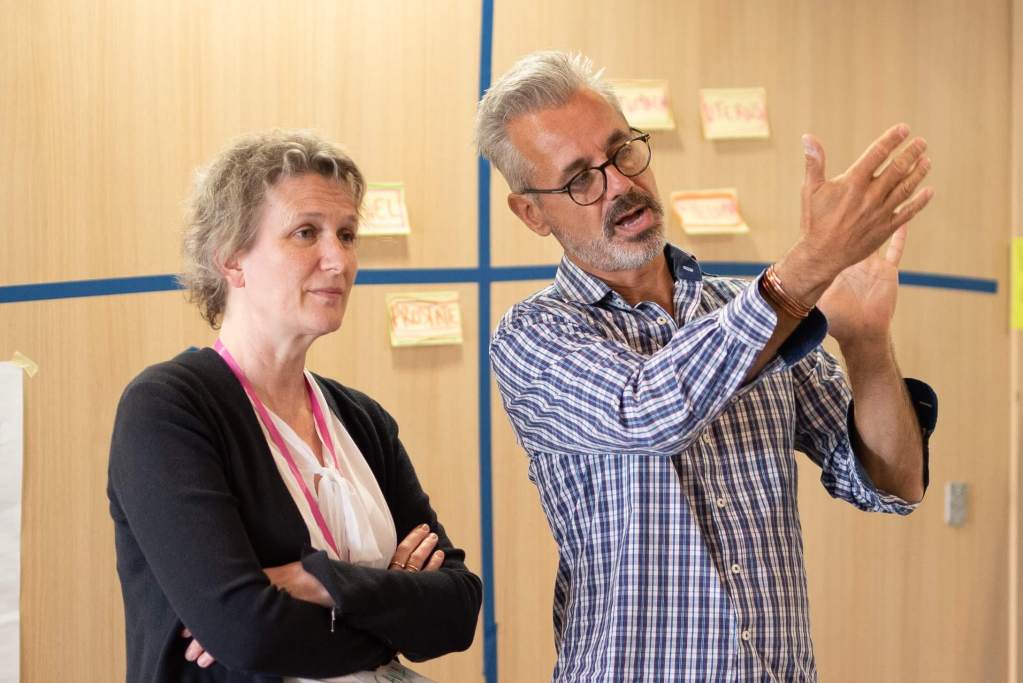 Two people discussing new ideas